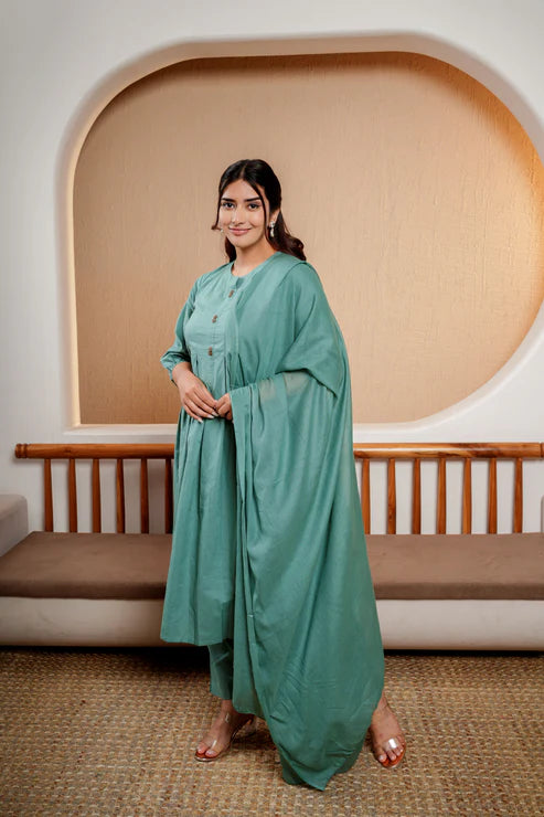 Elegant Meadow – Plain Green Suit Set
