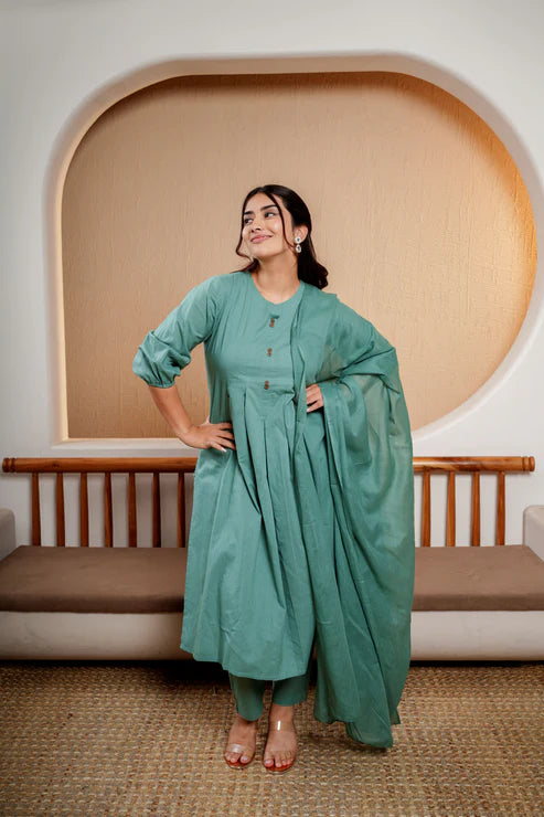 Elegant Meadow – Plain Green Suit Set