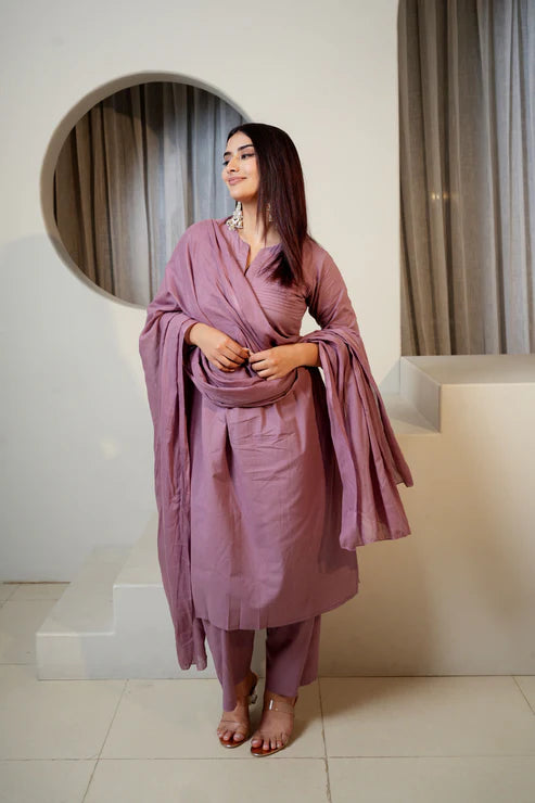 Lavender Luxe – 3 Pc Pure Cotton Suit Set