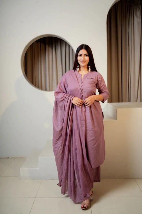 Lavender Luxe – 3 Pc Pure Cotton Suit Set