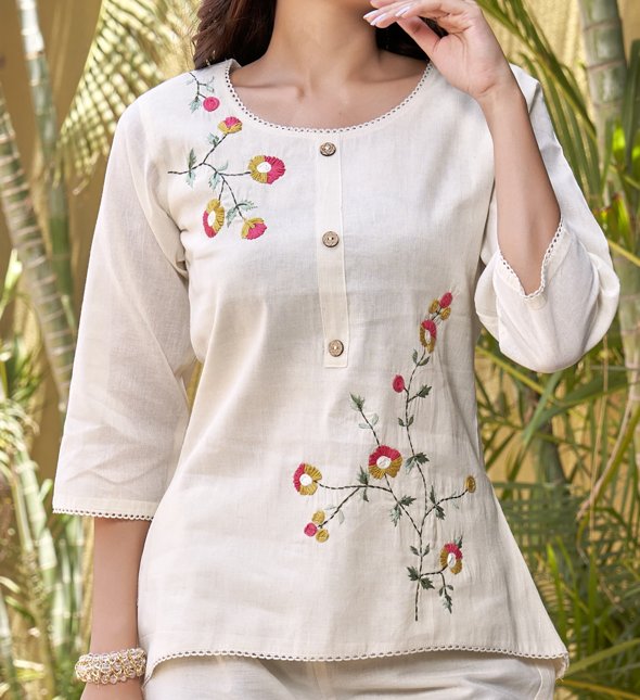 🌸 Charulata – Khadi Embroidered Button-Down Top 🌿