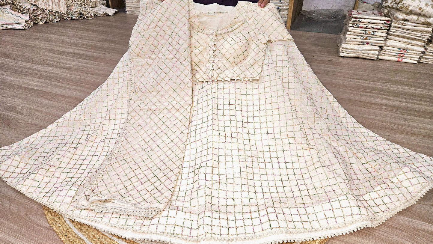 Tana-Bana Pastel Threadwork Khadi Lehenga Set