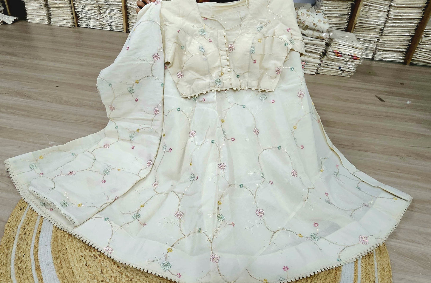 Blush Bloom Hand-Embroidered Khadi Lehenga Set